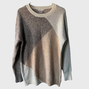 Sincerely Jules Colorblock Crew Neck Sweater - Gray, Cream, Brown